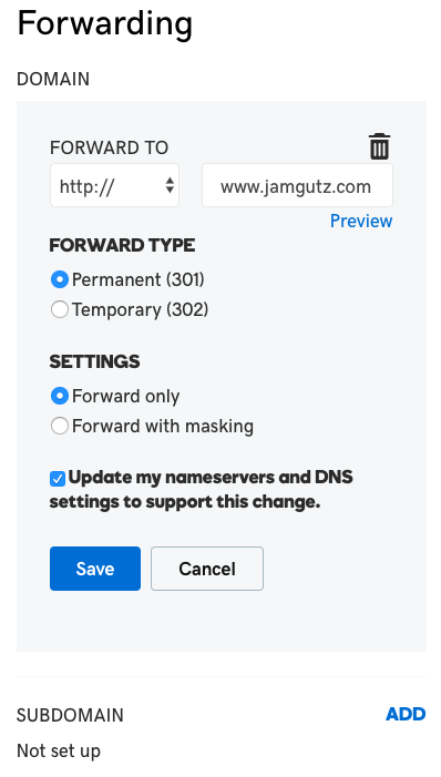 Forwarding Domain settings